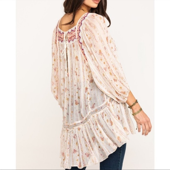 Free People Dance Magic Sheer Tunic Top Size Small Ivory Boho Embroidered Casual - Picture 3 of 13